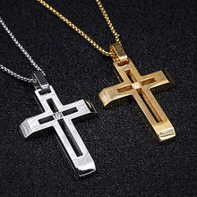 鈦鋼水晶男士十字架項鍊 歐美新款設計  韓國型男不銹鋼十架吊墜 防敏感 送禮精品 時尚飾品 Titanium steel Crystal Men's Cross  Pendant & Necklace European and American design High Quality Korean Pop Star (0007MS)