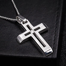 鈦鋼水晶男士十字架項鍊 歐美新款設計  韓國型男不銹鋼十架吊墜 防敏感 送禮精品 時尚飾品 Titanium steel Crystal Men's Cross  Pendant & Necklace European and American design High Quality Korean Pop Star (0007MS)