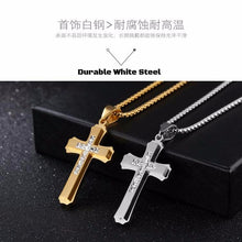 鈦鋼男士十字架項鍊 歐美新款設計  韓國型男不銹鋼十架吊墜  Titanium steel Men's Cross  Pendant & Necklace European and American design Korean Pop Star (0002MS)